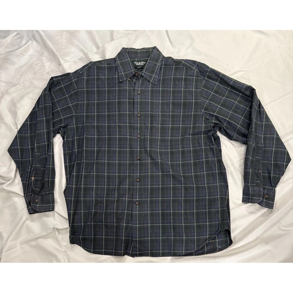 Brooks Brothers Country Club Mens L Long Sleeve Plaid Button Up Shirt Blue